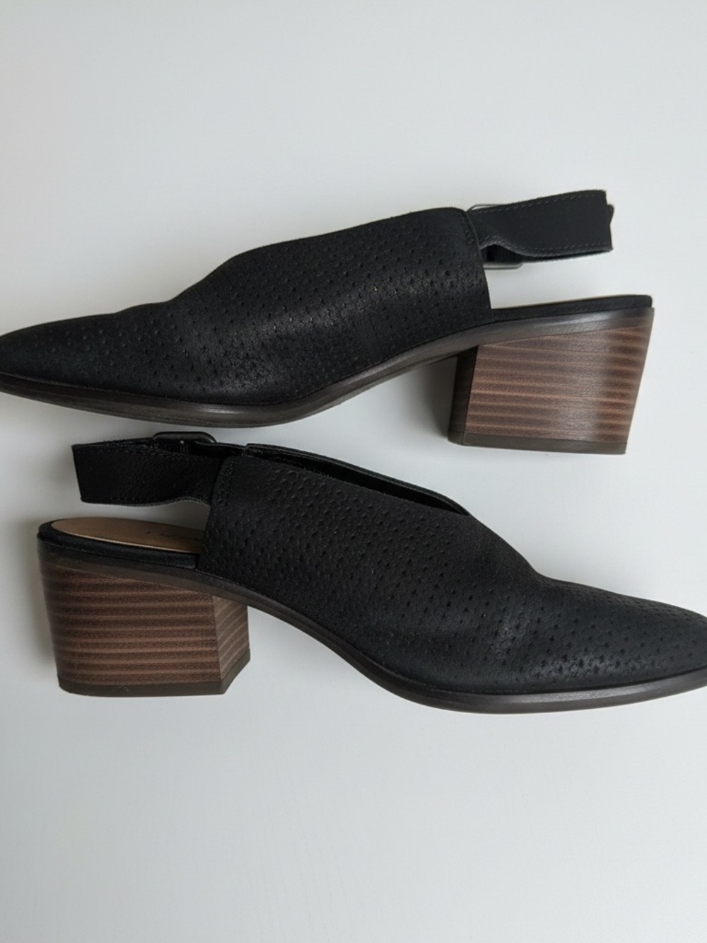 Lucky Brand Black Perforated Slingback Mule with Stacked Heel